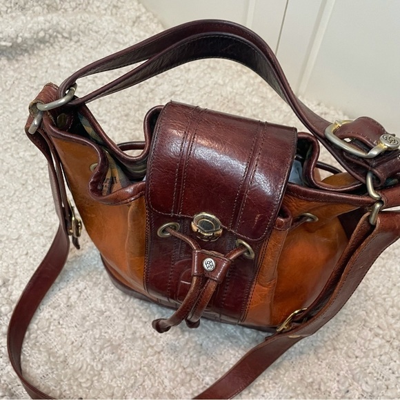 MARINO Orlandi Vintage Two toned Brown Leather Bucket Bag Purse - Picture 10 of 12